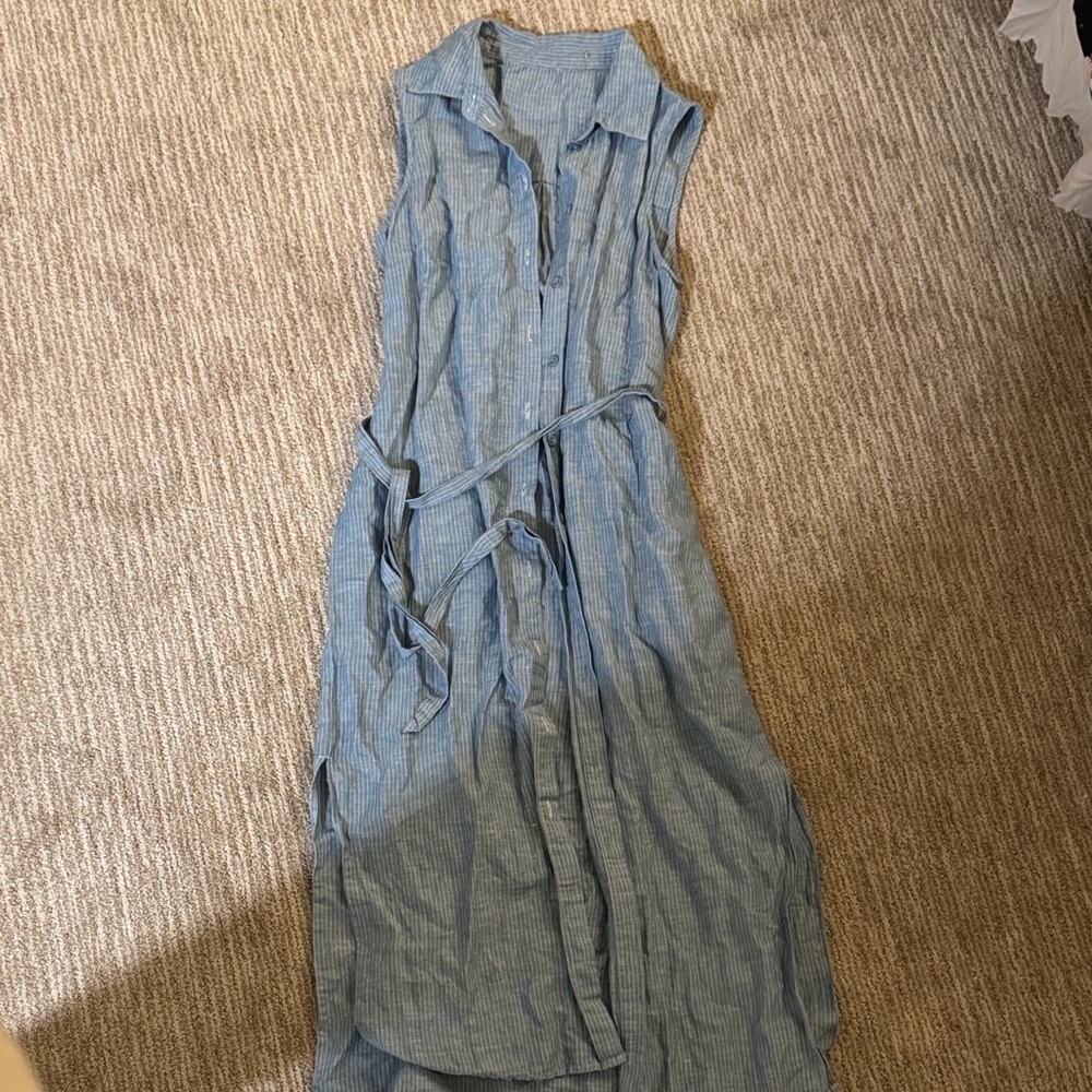 Sleeveless linen Blue Maxi Dress